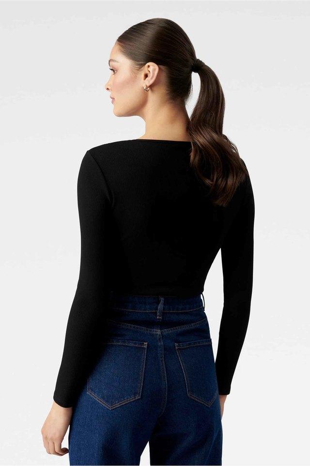 Buy RIB-KNIT ROUND NECK BLACK BODYSUIT for Women Online in India