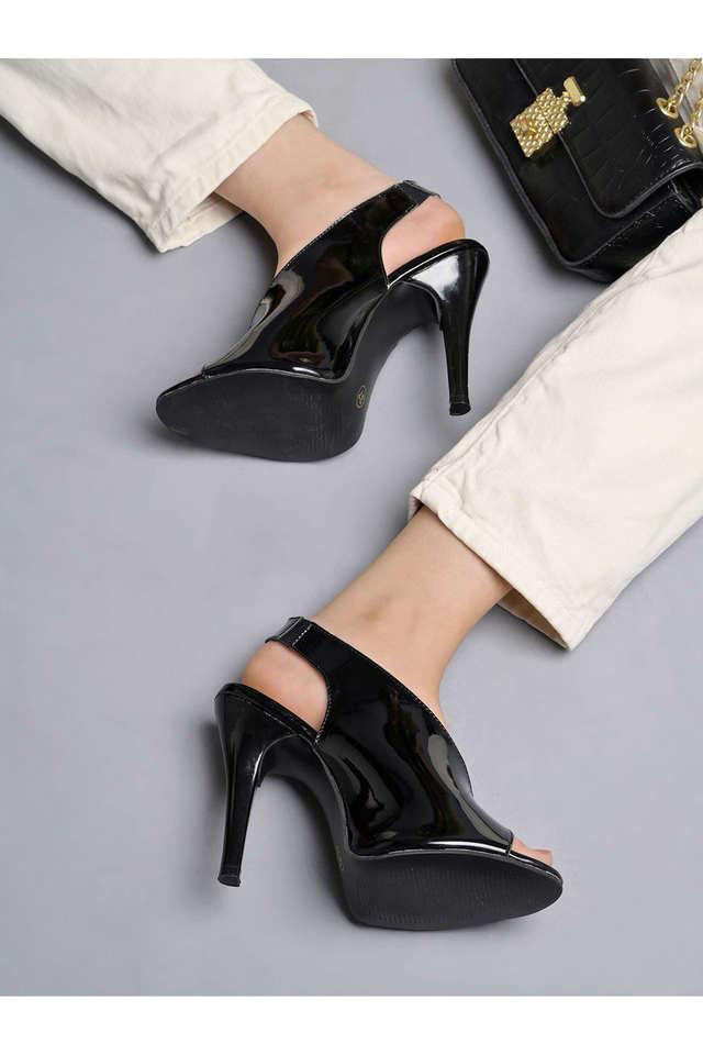 Minimalist Chunky Heeled Suedette Slingback Sandals, Black Elegant Solid  Color Open Heel Shoes | SHEIN IN