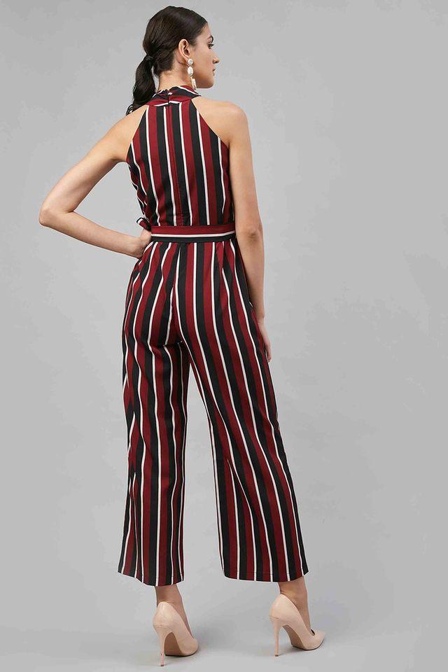 Maroon best sale striped jumpsuit