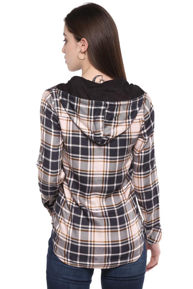 Checked hooded 2025 shirt women's