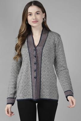 Jacquard V Neck Acrylic Womens Sweater