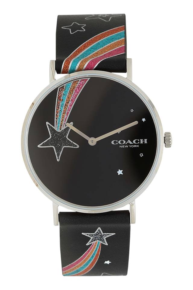 Coach black leather clearance watch