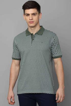 Louis Philippe Grey Cotton Regular Fit Printed Polo T-Shirt