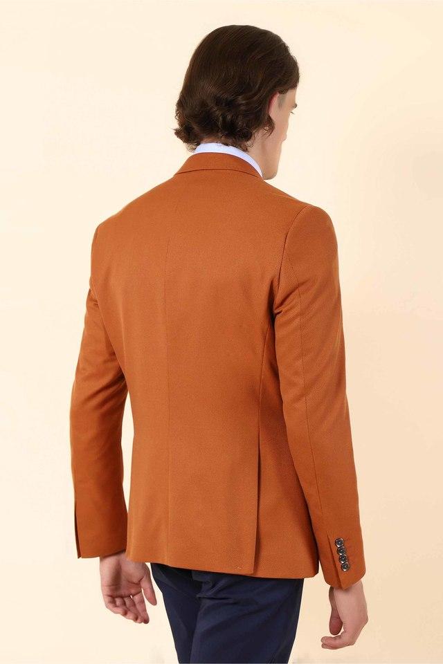 Buy BLACKBERRYS Orange Solid Polyester Viscose Slim Fit Mens