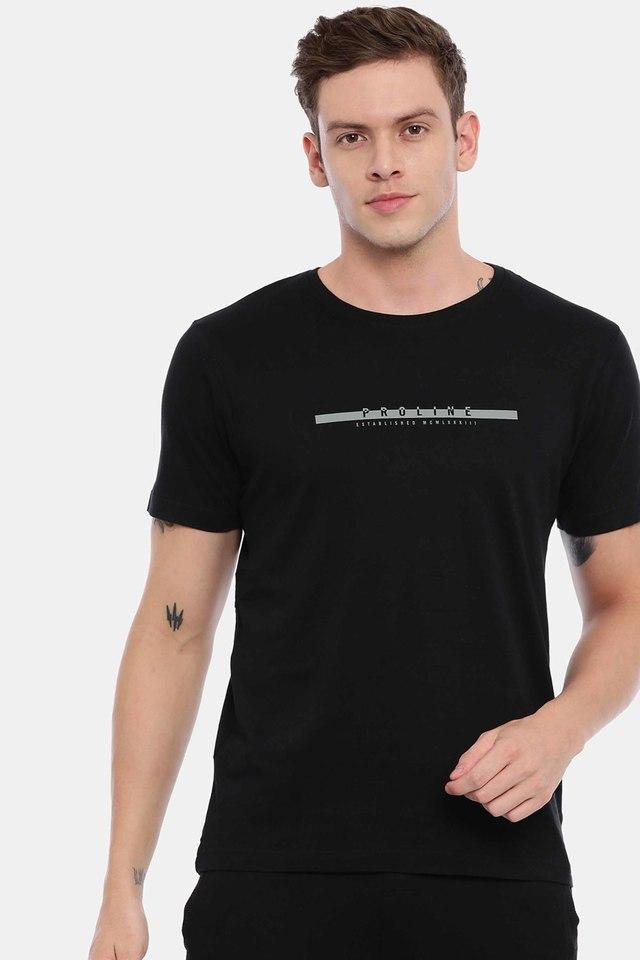 Buy PROLINE Black Solid Cotton Regular Fit Men's T-Shirt