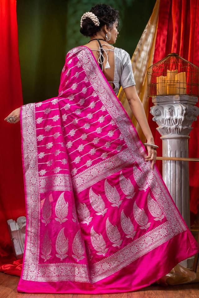 Rani Pink Handloom Woven Kota Silk Saree With Running Blouse Piece for Women