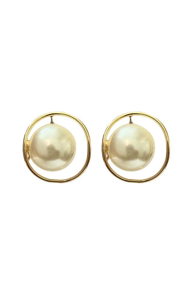 Gold Plated D Shaped Big Pearl Stud