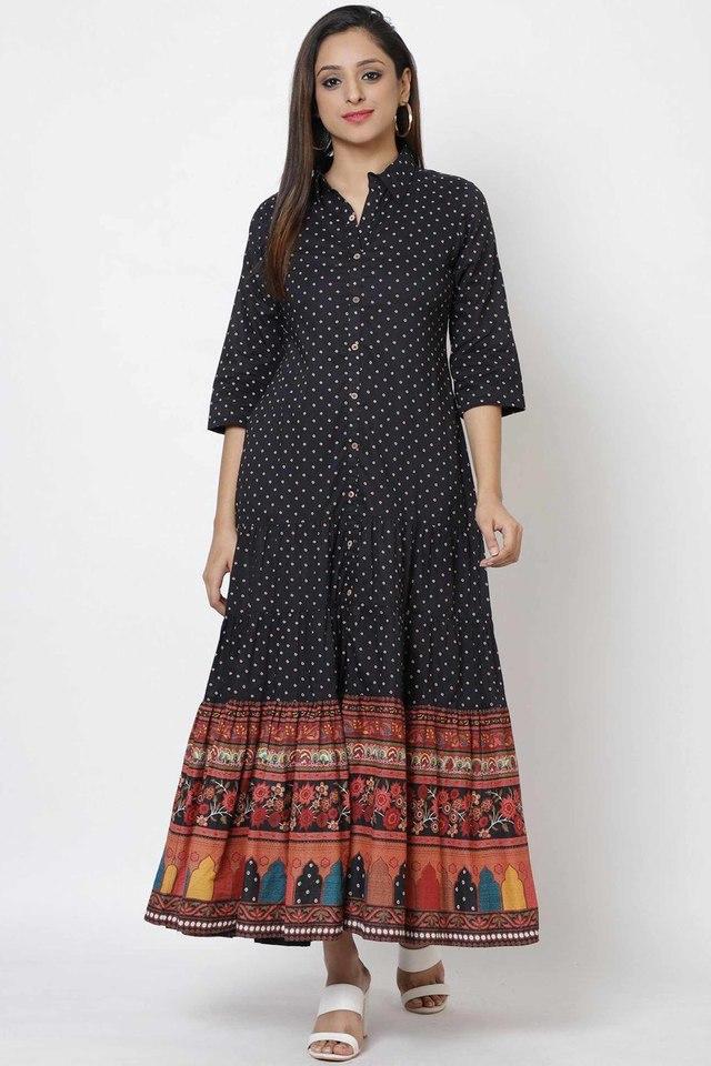 Buy BIBA Black Womens Black Cotton Dress Shoppers Stop