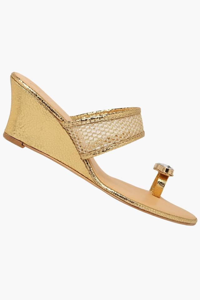 Gold best sale wedge slippers