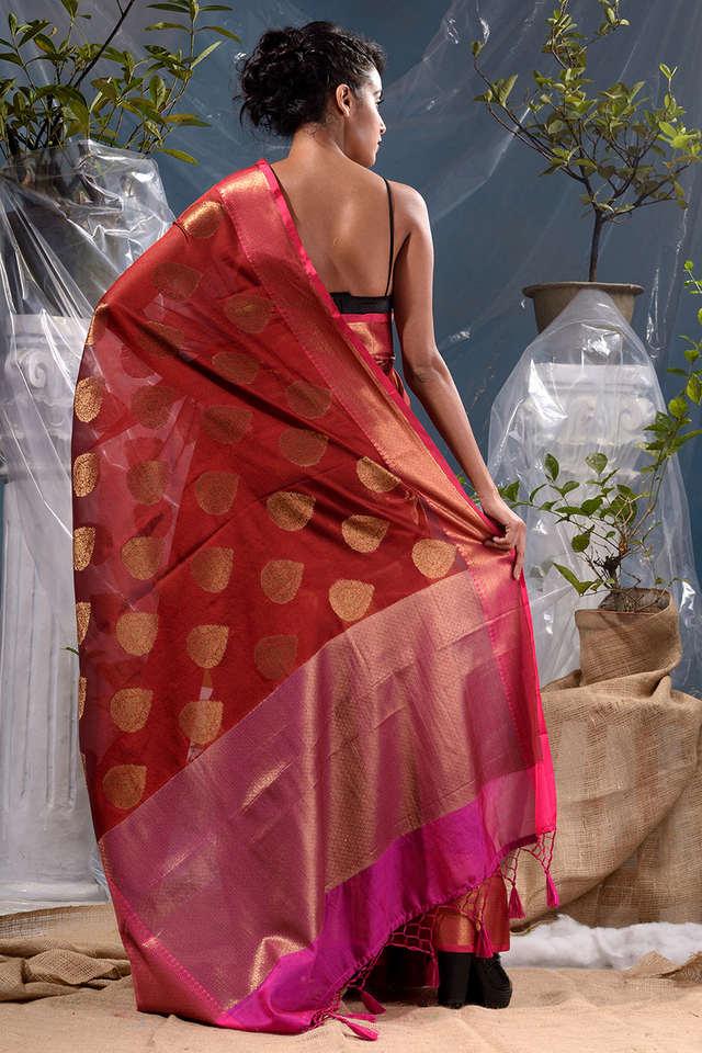 Banarasi Cotton Silk Saree With Zari Polka Dots Weaving & Skirt