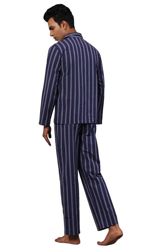 Stylish Blue and White Striped Silk Pajama Set - Perfect for a Luxurious  Night's Sleep