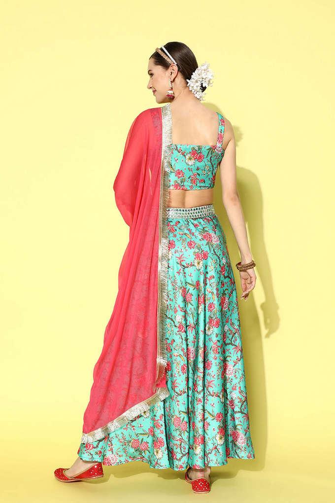 Buy SCAKHI Tie & Dye V-Neck Silk Women's Lehenga Choli Set | Shoppers Stop