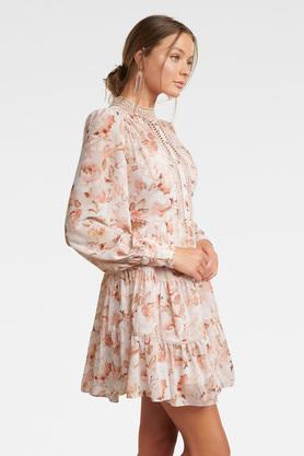 Forever new lace mini spliced dress with fluted sleeve in pink and shop white