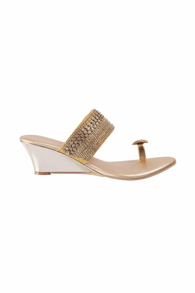 Buy LAZERA SHOES Gold Suede Round Toe Slipon Womens Sandals