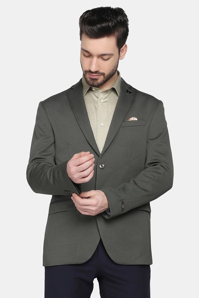 Buy BLACKBERRYS Green Structured Terrylene Rayon Slim Fit Men s Casual Wear Jacket Shoppers Stop