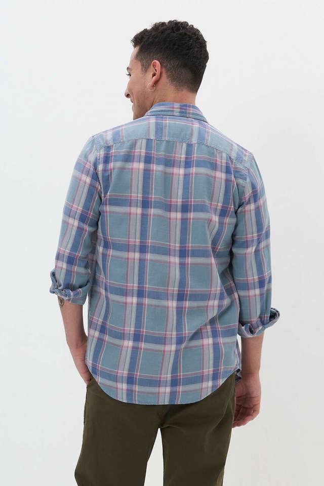 Buy AMERICAN EAGLE Blue Checks Cotton Regular Fit Men's Casual Shirt