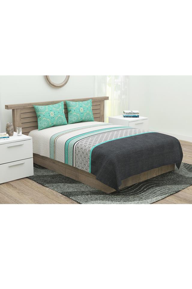 Buy PORTICO Multi Mosaics Stripe Double Bed Sheet with 2 Pillow Cover