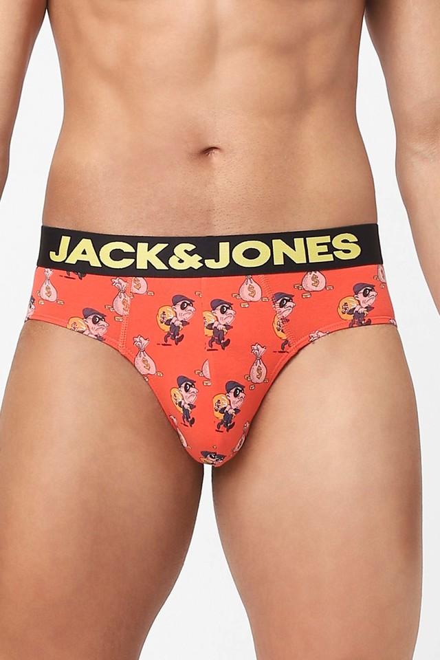 Buy JACK AND JONES Orange Printed Cotton Regular Fit Men's Briefs