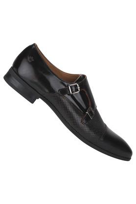 Mens black sale leather buckle shoes