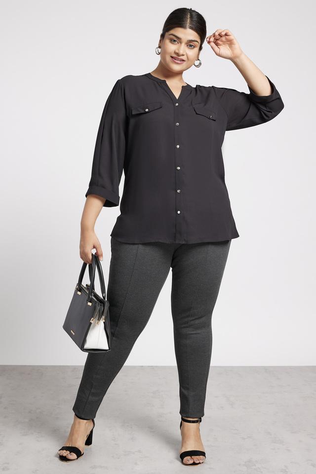 Buy U R YOU Black Plus Size Women's Black Solid Shirt Top