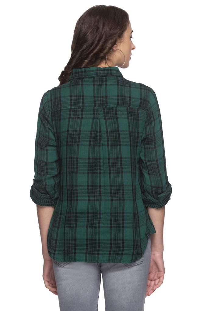 Buy GIPSY Bottle Green Womens Collared Check Shirt