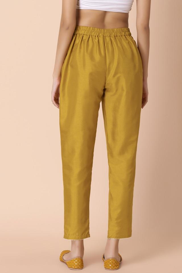 Buy Gold Solid Trousers Online - Aurelia