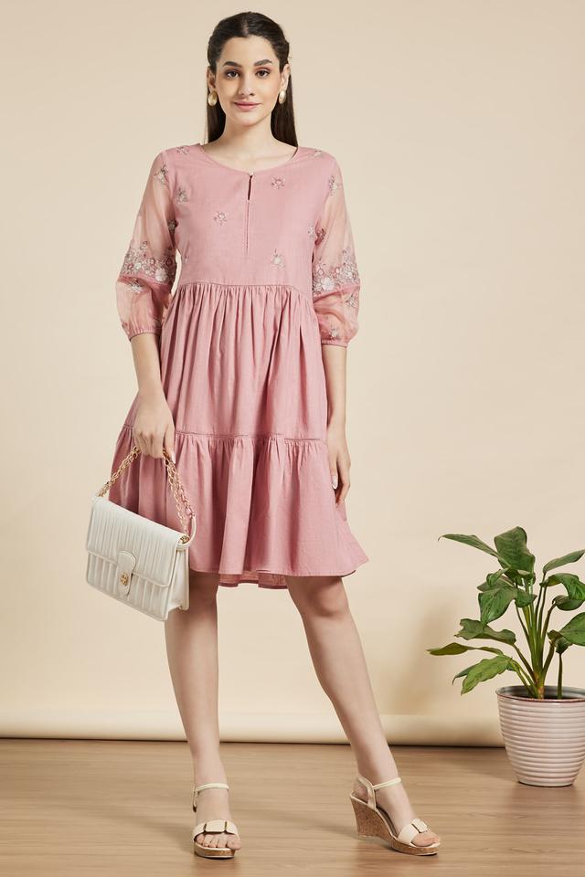 Dusty pink embroidered dress sale