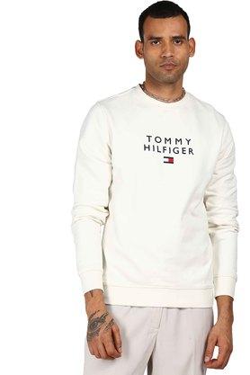 Buy TOMMY HILFIGER White Solid Cotton Regular Fit Mens Sweatshirt