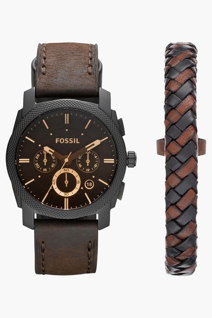 Fossil chronograph best sale leather watch