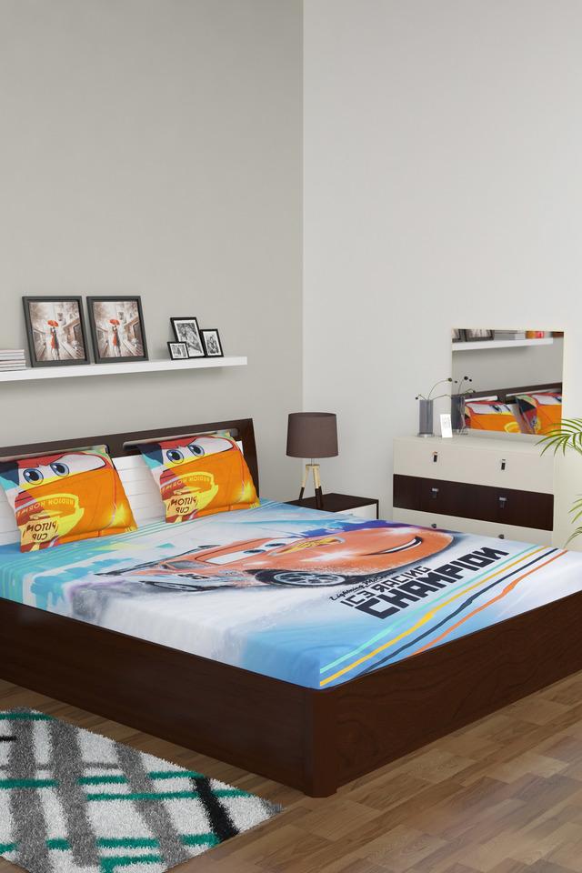 Kids Essential Car Print Double Bed Sheet with 2 Pillow Covers