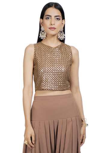 pink sequin crop top