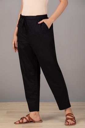 Black Solid Straight Pants