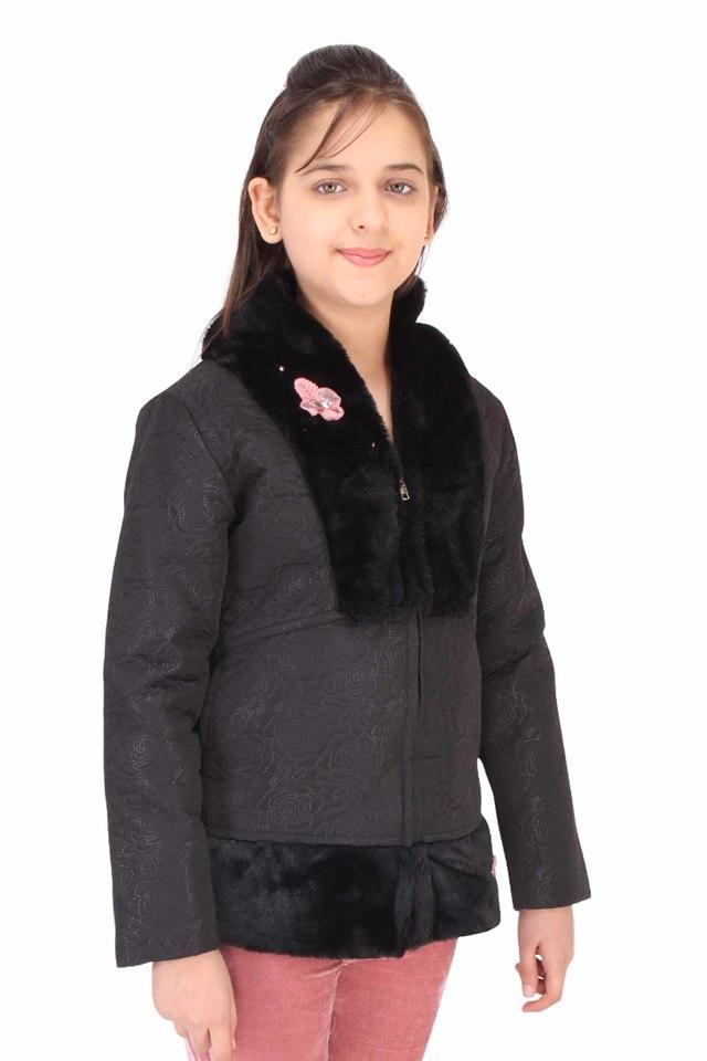 Buy CUTECUMBER Black Embellished Fur And Polyester Collar Neck Girls Jacket Shoppers Stop