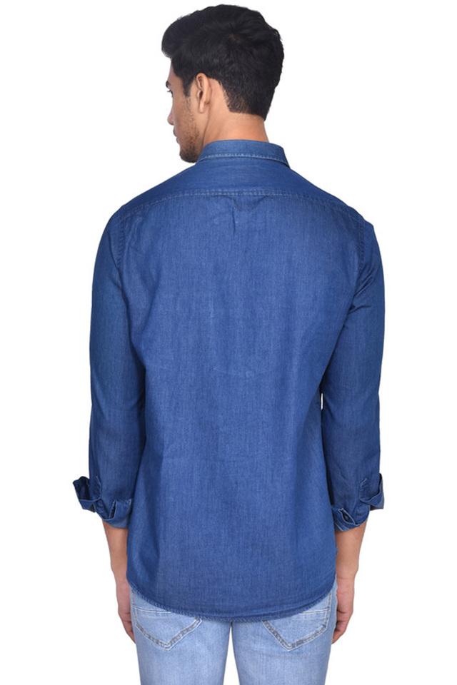 MUFTI Plain Blue Double Pocket Denim Slim Fit Shirt (Blue) in Adilabad at  best price by Vedas Mens Wear - Justdial