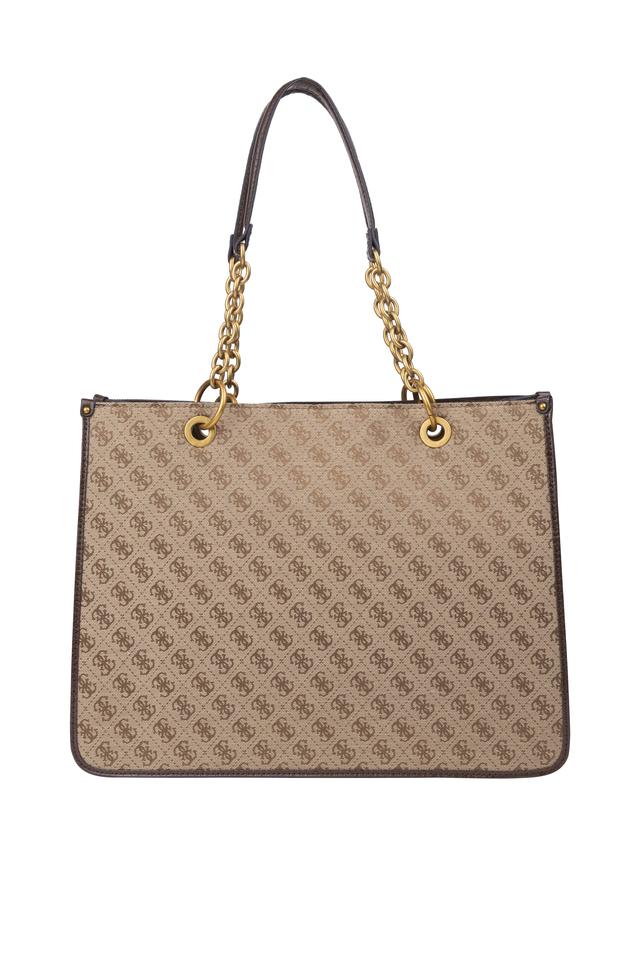 Buy GUESS Brown Zipper Closure PU Women s Casual Wear Tote Handbag Shoppers Stop