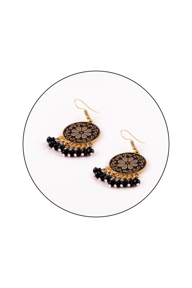 Black Beads Encrusted Floral 22 KT Gold Studs