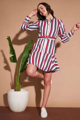 Stripes V Neck Crepe Women s Mini Dress