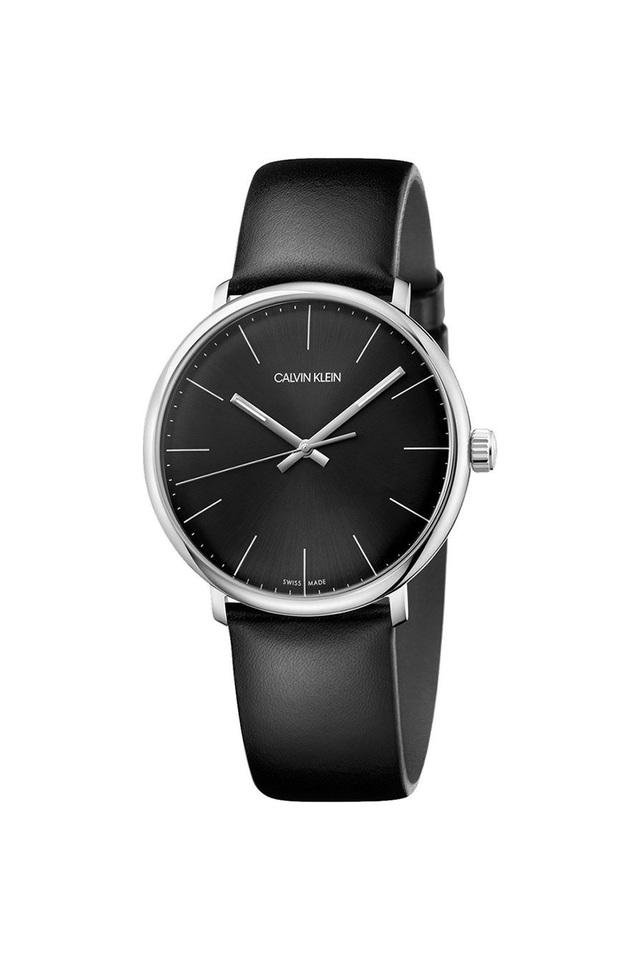 Calvin klein black discount leather analogue watch