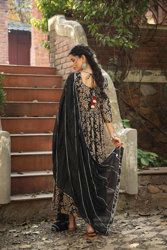 Embellished Fit & Flare Ethnic Dress With Dupatta