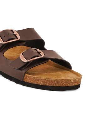 Buy ELLE Brown Leather Buckle Women s Casual Sandals Shoppers Stop