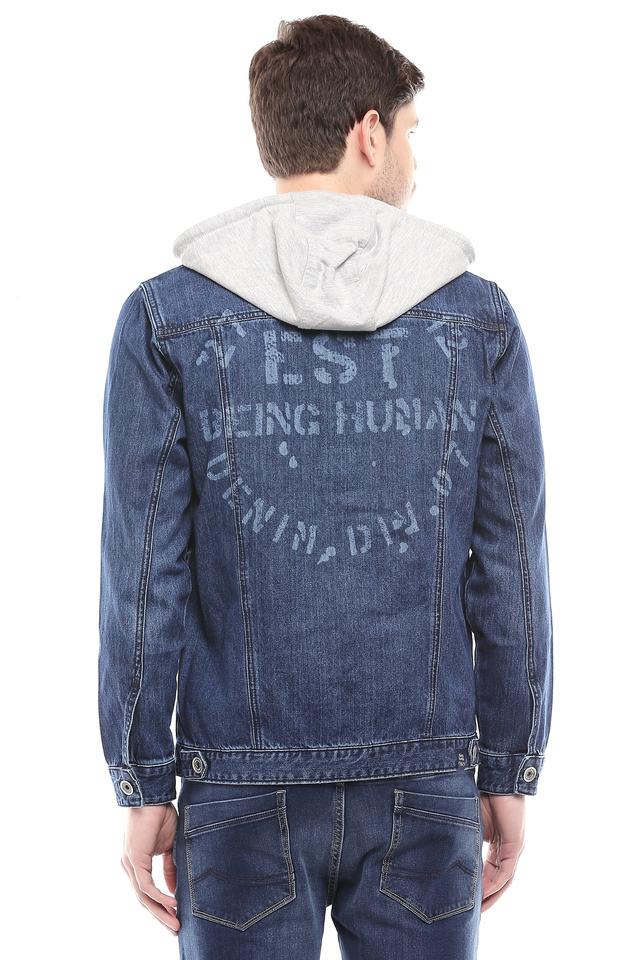 Buy BEING HUMAN Blue Mens Hooded Neck Assorted Jacket