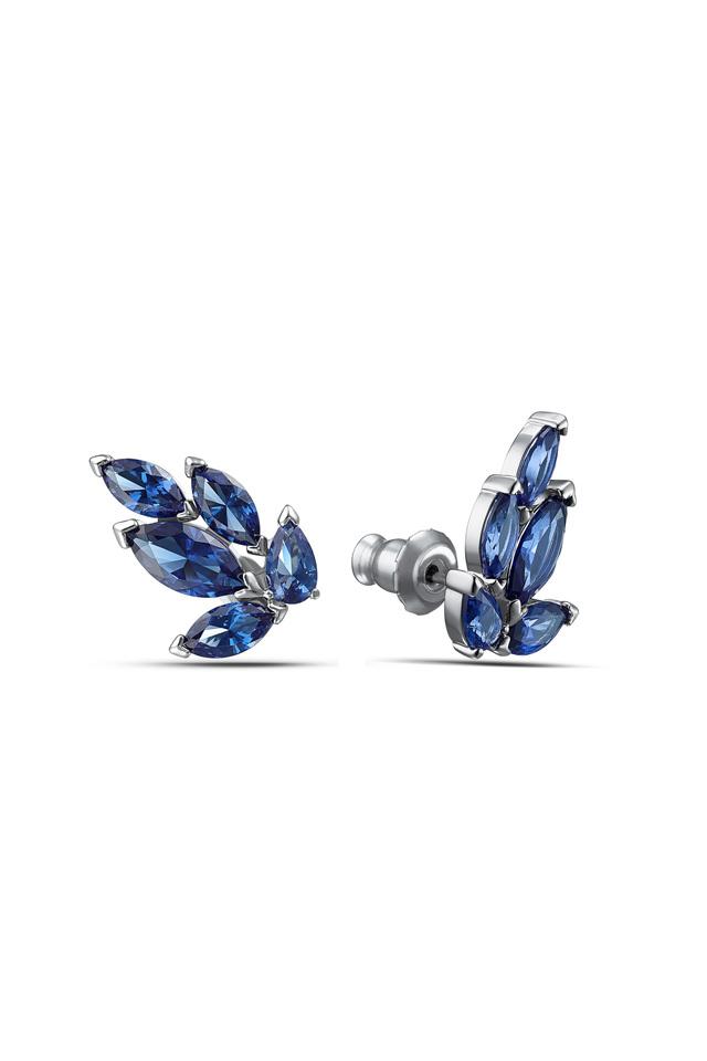 Louison Stud Pierced Earrings, Blue, Rhodium plated