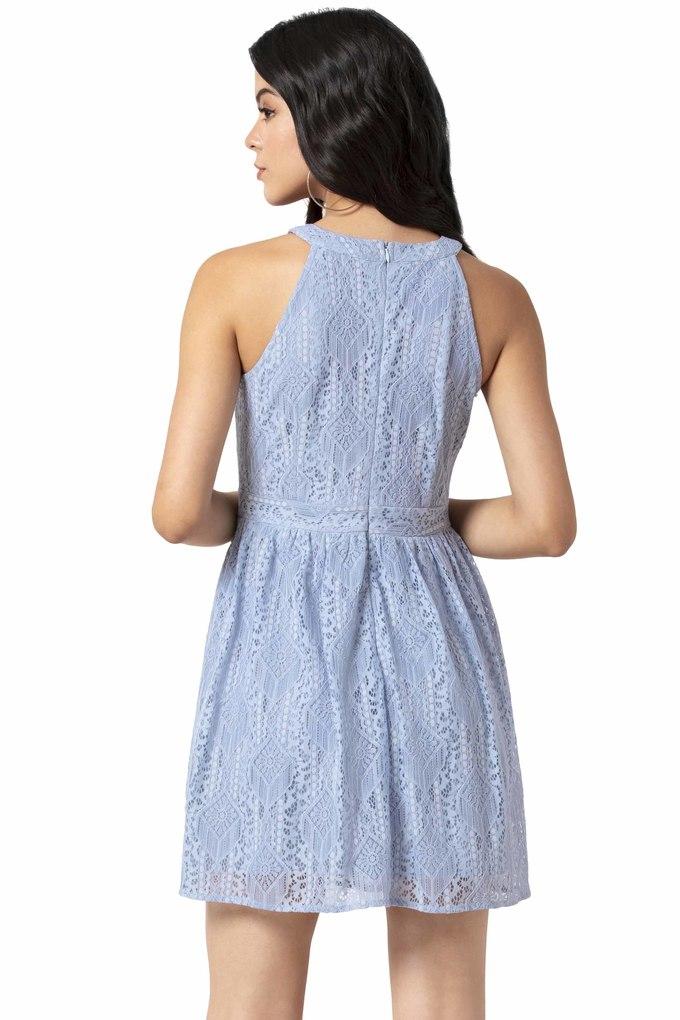 Blue lace halter clearance dress