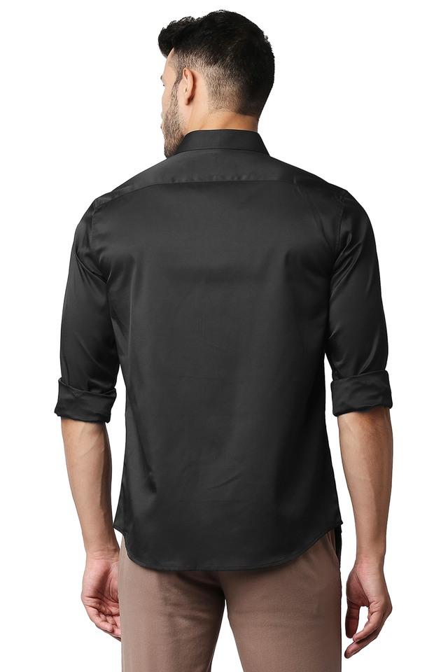 Solid Stretch Shirt  Black Slim Fit Cotton Shirt for Men – Senses India