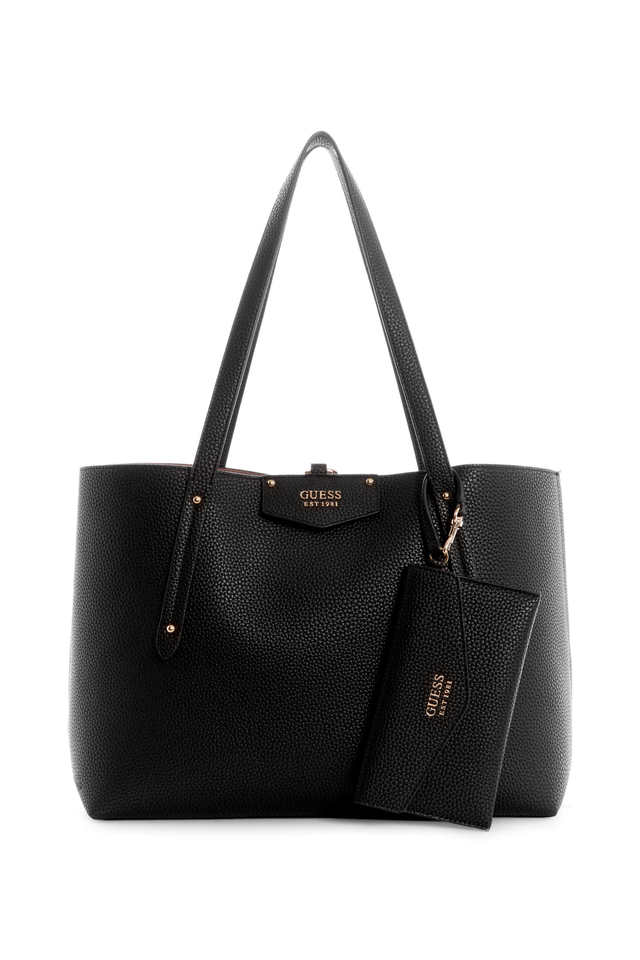 Buy GUESS Black Eco Brenton PU Zipper Closure Women s Tote Bag Shoppers Stop