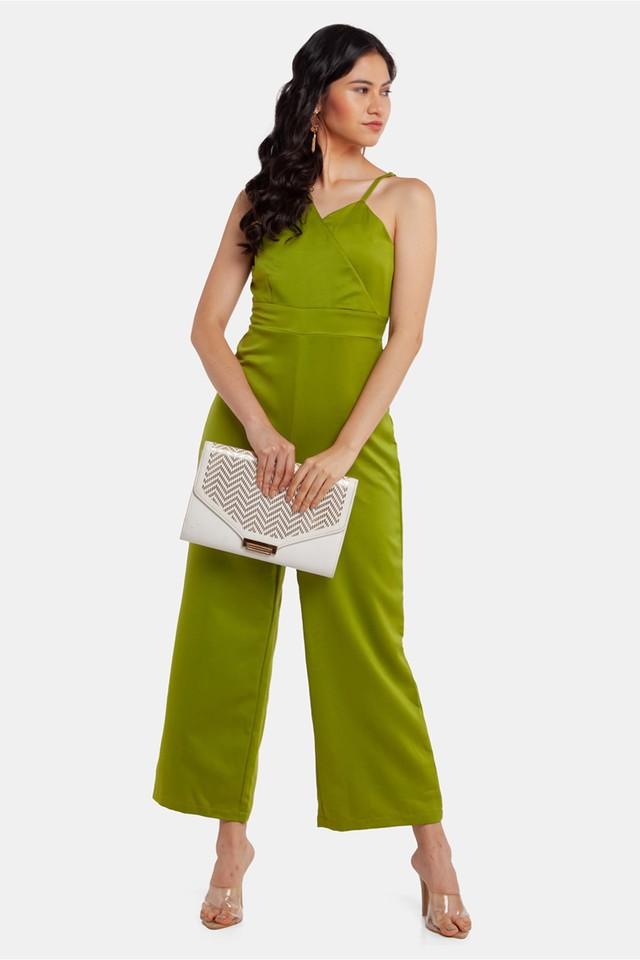Buy ZINK LONDON Green Solid Sleeveless Polyester Women s Jumpsuit Shoppers Stop