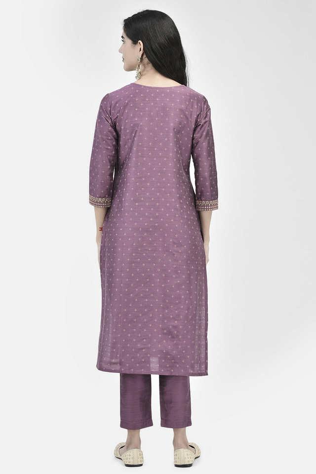 Buy SPAN Green Mix Embellished Silk Round Neck Women's Festive Wear Kurta  With Pant Set | Shoppers Stop