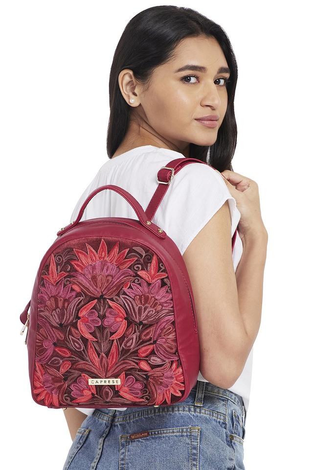 Buy CAPRESE Maroon Zipper Clouser Tresna Faux Leather Women Formal Wear Backpack Shoppers Stop