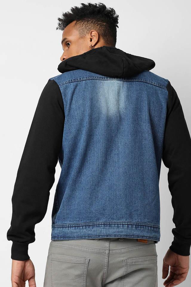 Buy Campus Sutra Men's Blue & Grey Light-Wash Denim Jacket With Sweatshirt  Sleeve online