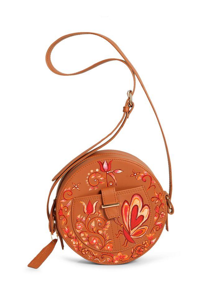 Buy RASHKI Tan Terra Garden Art PU Zipper Closure Women Sling Bag Shoppers Stop